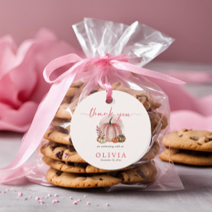 Little Pumpkin Girl Pink Baby Shower Thank You Favour Tags