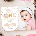 Little Pumpkin Girls 1st Birthday Photo Thank You Card<br><div class="desc">Say thank you in style with these trendy 1st birthday thank you cards. The template photo and wording is easy to personalize and your family and friends will be thrilled when they receive these fabulous thank yous.</div>