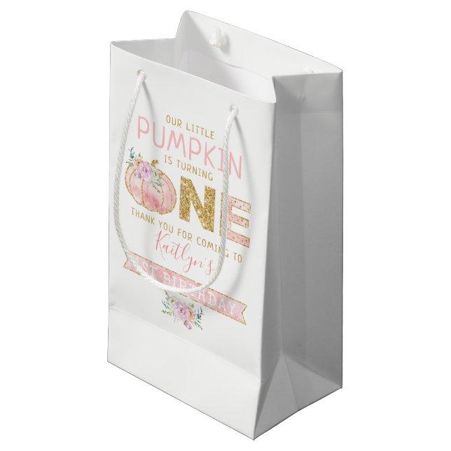Little Pumpkin Girls 1st Birthday Small Gift Bag (Front Angled)