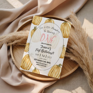Little Pumpkin Girls Coral Pink Fall Birthday  Invitation