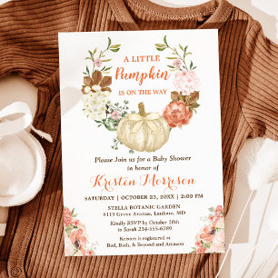 Little Pumpkin Gold Glitters Fall Baby Shower Invitation