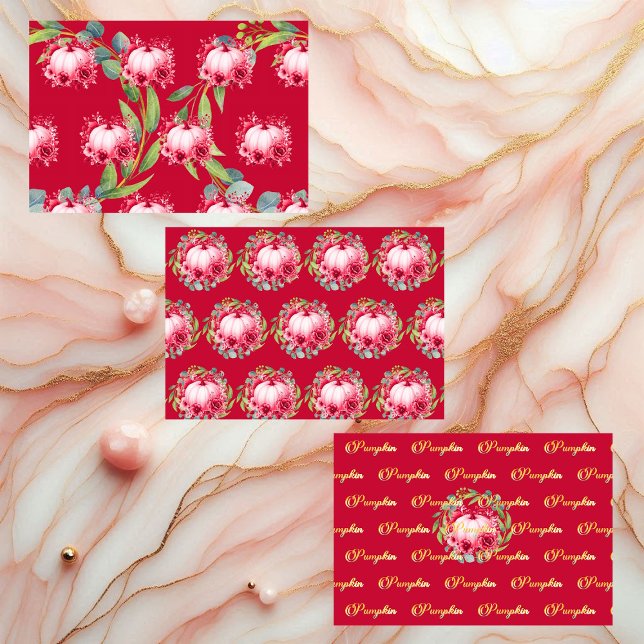 Little Pumpkin Green Wreath Pink Fall Autumn Colou Wrapping Paper Sheet (Little Pumpkin Green Wreath Pink Fall Autumn Color Wrapping Paper Sheets)