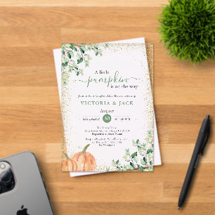 Little Pumpkin Greenery Gold Fall Baby Shower Acrylic Invitations