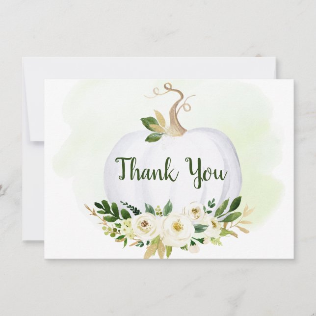Little Pumpkin Greenery Gold Thank You Card (Front)