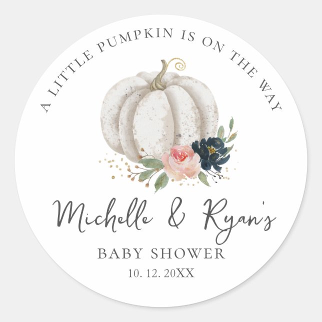 Little Pumpkin Is On The Way Baby Shower  Classic Round Sticker (Front)