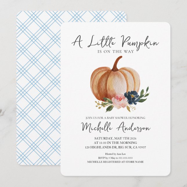 Little Pumpkin Is On The Way Baby Shower Invitation (Front/Back)