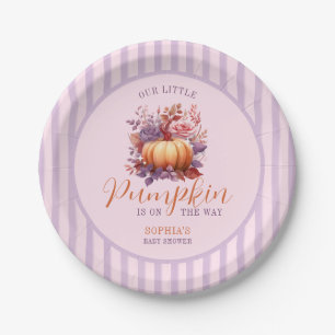 Little Pumpkin Is On The Way Baby Shower Lilac Paper Plate