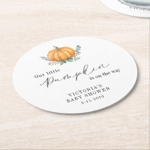 Little Pumpkin is on the way Baby Shower  Round Paper Coaster