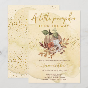 Little Pumpkin Is On The Way Fall Baby Shower Invitation