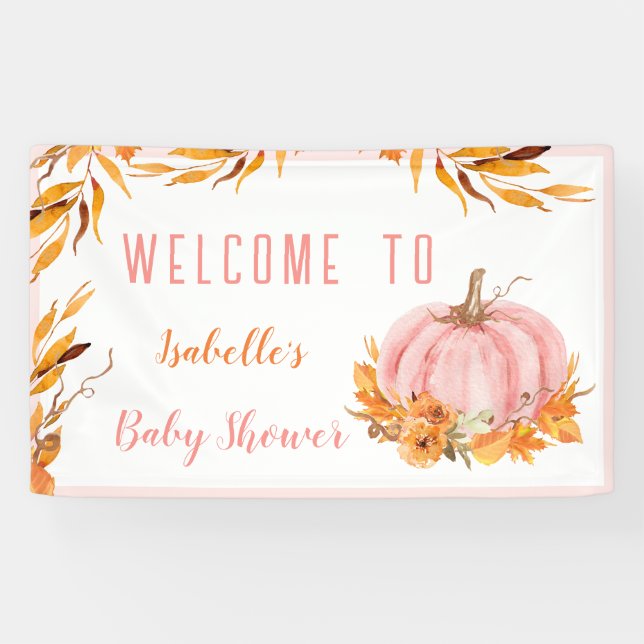 Little Pumpkin Is On The Way Pink Welcome Banner (Horizontal)