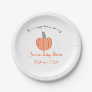 Little pumpkin is on way orange grey baby shower a paper plate