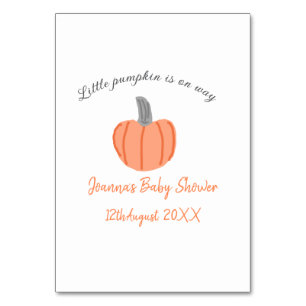Little pumpkin is on way orange grey baby shower a table number