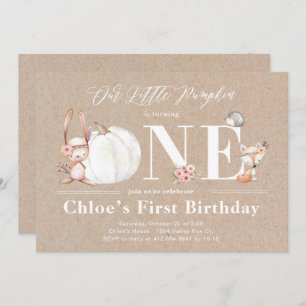 Little Pumpkin is One Fall Birthday Invitations