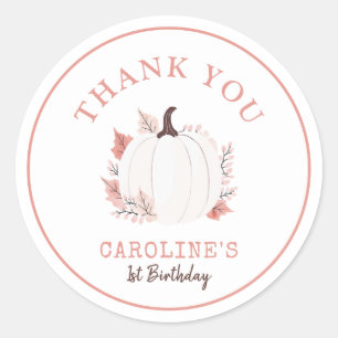 Little Pumpkin Is Turning One Birthday Thank You Classic Round Sticker