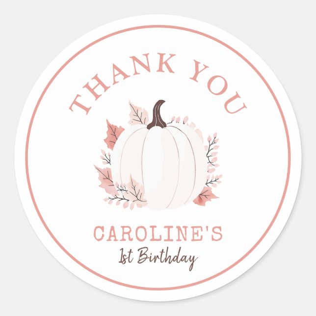 Little Pumpkin Is Turning One Birthday Thank You Classic Round Sticker (Front)