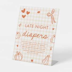 Little Pumpkin Late Night Diapers Baby Shower Game Pedestal Sign