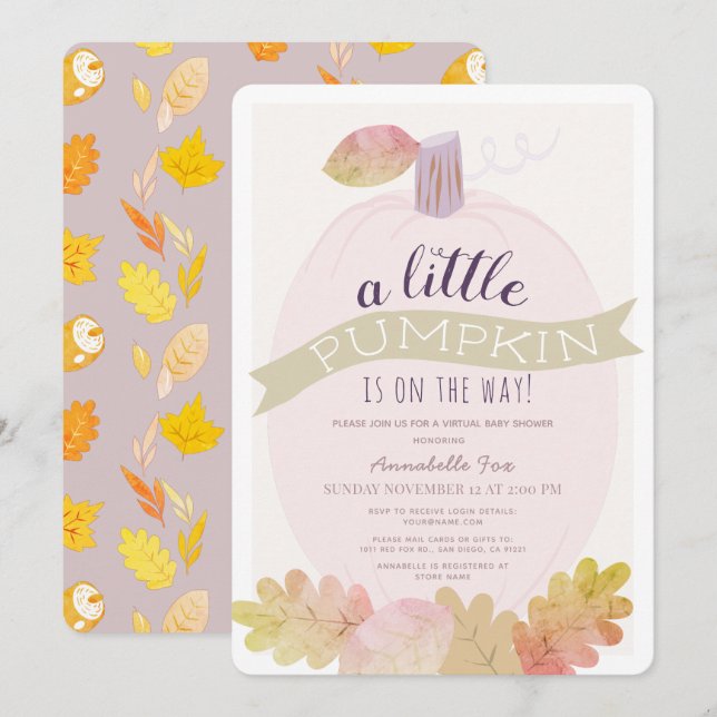 Little Pumpkin Lavender Pink Virtual Baby Shower Invitation (Front/Back)