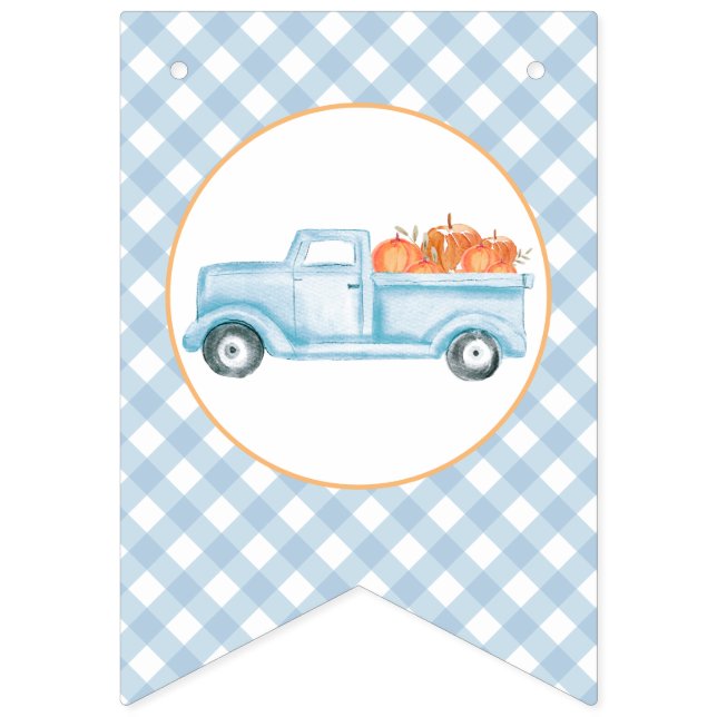 Little Pumpkin light blue truck first birthday Bunting Flags (First Flag)