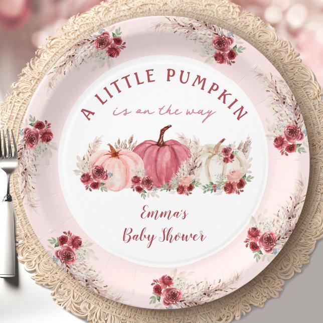 Little Pumpkin Marsala Fall Girl Baby Shower Paper Plate (Little Pumpkin Marsala Fall Girl Baby Shower Pink Paper Plates)