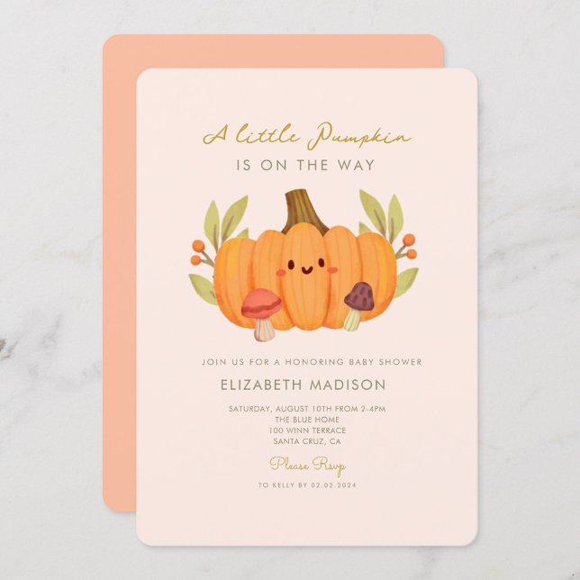 Little Pumpkin Mushroom Baby Shower Invitation (Creator Uploaded)