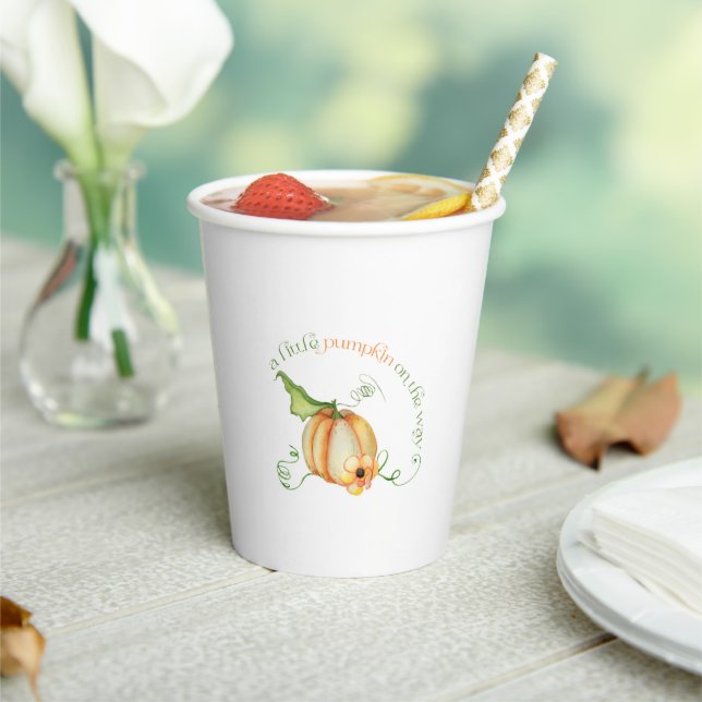 Little Pumpkin on the Way Autumn Baby Shower Paper Cups (Insitu)