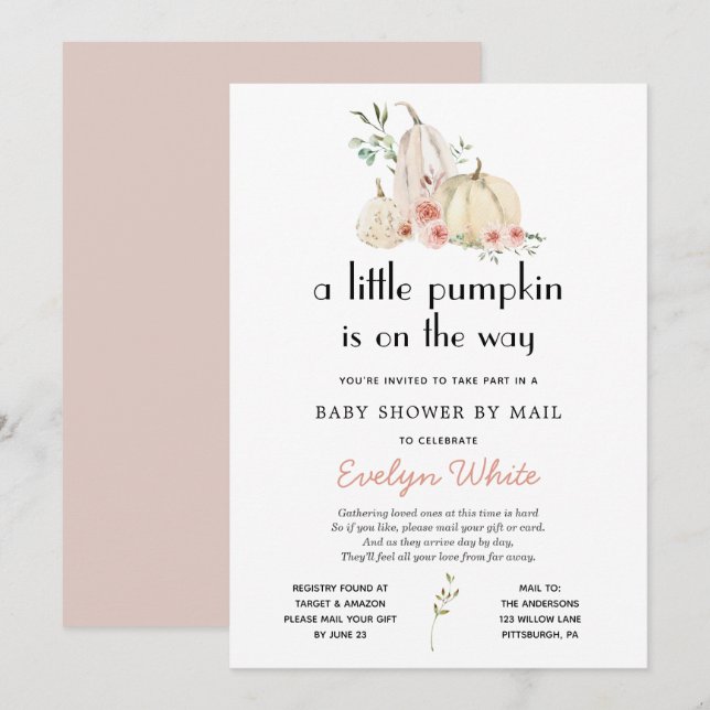 Little Pumpkin on the Way Baby Shower by Mail Invi Invitation (Front/Back)