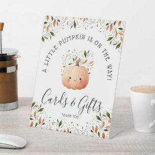 Little Pumpkin on the Way Baby Shower Cards Gifts Pedestal Sign