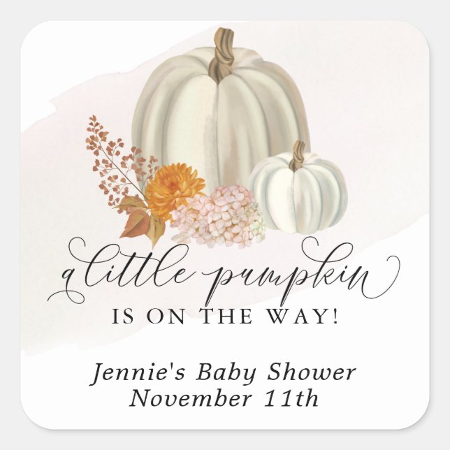 Little Pumpkin on the Way Baby Shower Customized Square Sticker (Front)