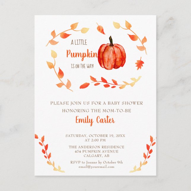 Little Pumpkin on the way Baby Shower Fall Cute Postcard (Front)