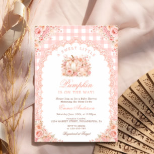 Little Pumpkin on the Way Bow Girl Baby Shower Invitation