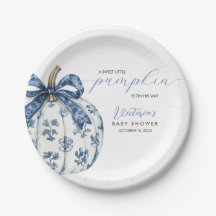 Little Pumpkin on the Way Boy Baby Shower Blue Bow