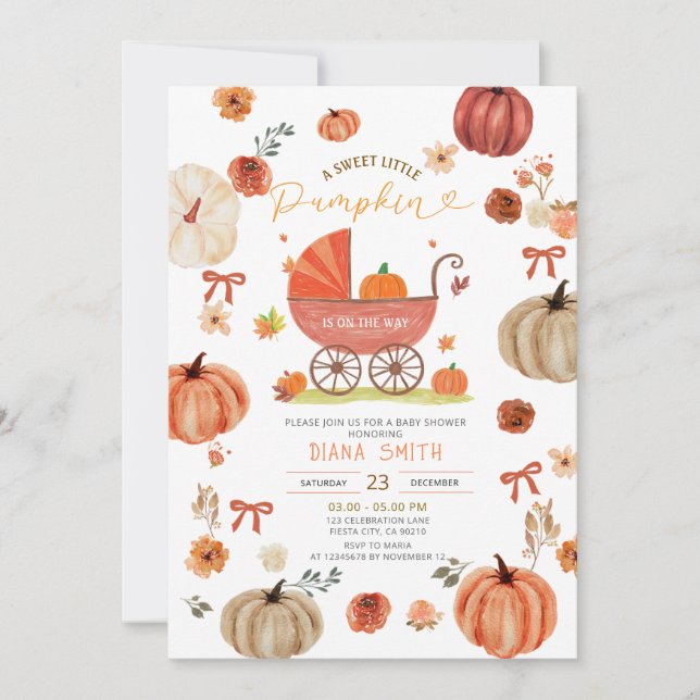 Little Pumpkin on the way Carriage Baby Shower Invitation (Front)
