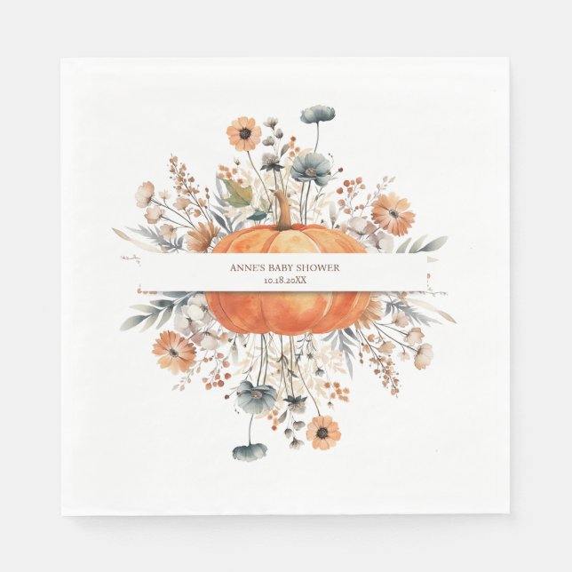 Little Pumpkin On The Way Fall Baby Shower  Napkin (Front)