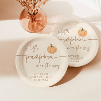 Little Pumpkin On The Way Fall Baby Shower Paper Plate