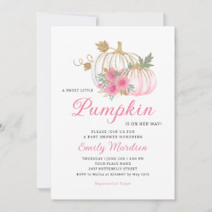 Little Pumpkin on the Way Floral Pink Baby Shower Invitation