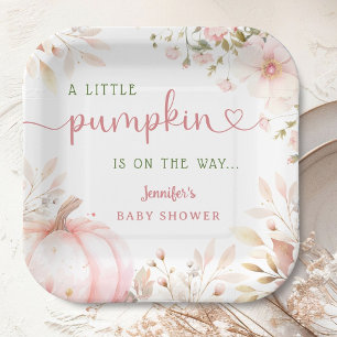 Little Pumpkin on The Way Girl Fall Baby Shower Paper Plate