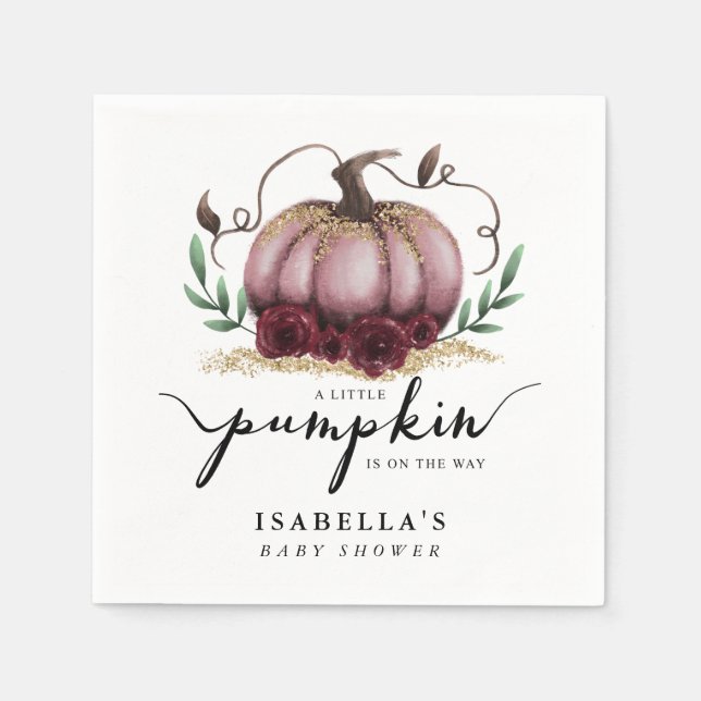 Little Pumpkin On The Way Pink Baby Shower Napkin (Front)