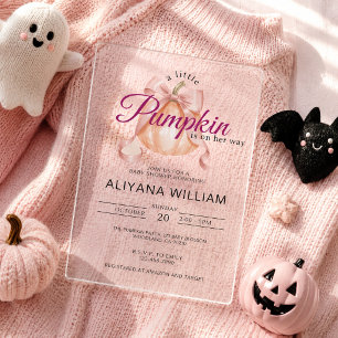 Little Pumpkin on the Way Pink Bow Baby Shower Acrylic Invitations