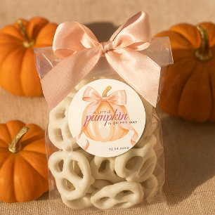 Little Pumpkin on the Way Pink Bow Baby Shower Classic Round Sticker