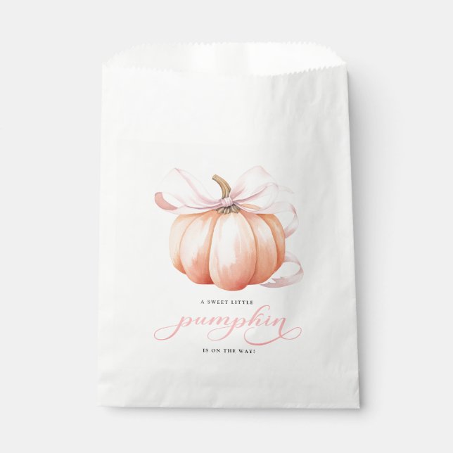 Little Pumpkin on the Way Pink Bow Baby Shower Favour Bag (Front)