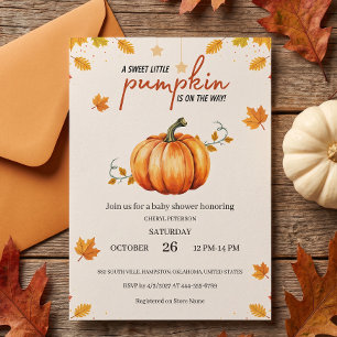 Little Pumpkin on the Way Pink Bow Baby Shower In Invitation