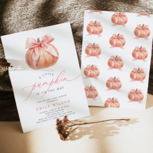 Little Pumpkin on the Way Pink Bow Baby Shower Invitation