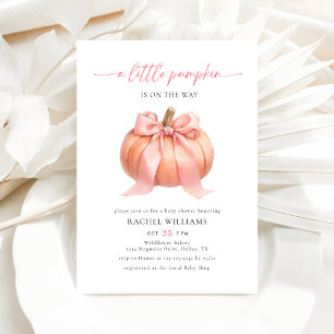 Little Pumpkin on the Way Pink Bow Baby Shower Invitation