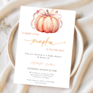 Little Pumpkin on the Way Pink Bow Baby Shower Invitation