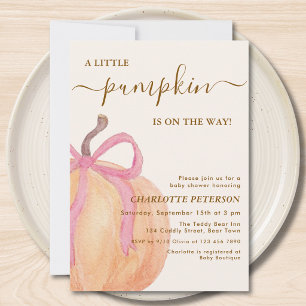 Little Pumpkin On The Way Pink Bow Baby Shower Invitation