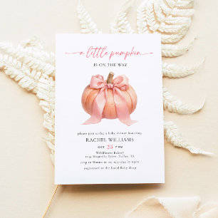 Little Pumpkin on the Way Pink Bow Baby Shower Invitation