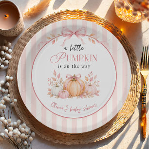 Little Pumpkin on the Way Pink Bow Baby Shower Paper Plate