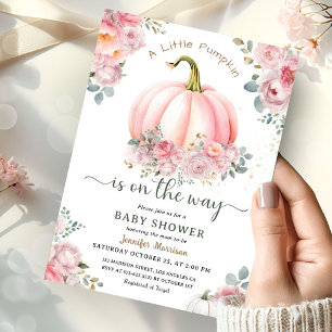 Little Pumpkin On the Way Pink Fall Baby Shower Invitation