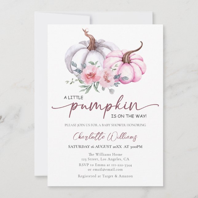 Little Pumpkin On The Way Pink Girl Baby Shower Invitation (Front)