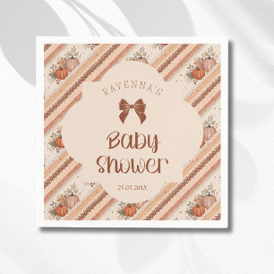 Little Pumpkin Orange Striped Bow Baby Shower Napkin